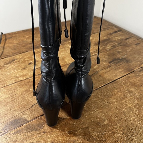 Blondi Knee High Tall Black Leather Heeled Boots Size 8.5 Zip up calf & Lace up - Picture 11 of 13